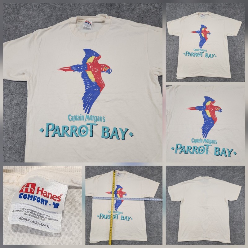 VTG Y2K Captain Morgan’s Parrot Bay Mens L Large Rum Alcohol Promo T Shirt 2000s