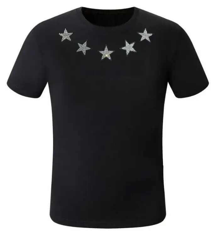 New Fashion Star Trend Rhinestones Summer Cotton Short Sleeve Luxury Men T-Shirt