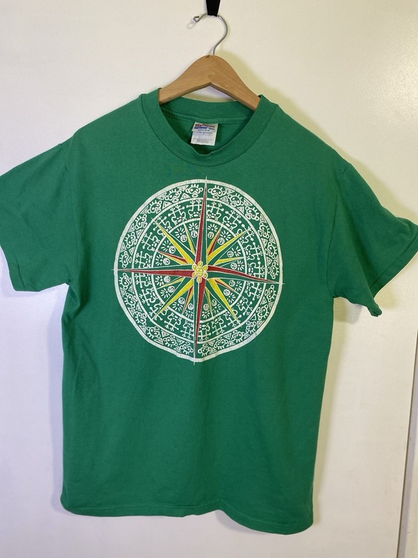 Vintage Hanes Heavyweight Green T-Shirt Medium Compass Rose Nautical 50/50