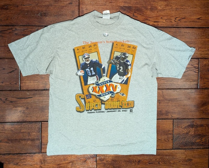 VTG 2001 Super Bowl 35 Baltimore Ravens NY Giants Ticket Tee T-Shirt – XL – NWT