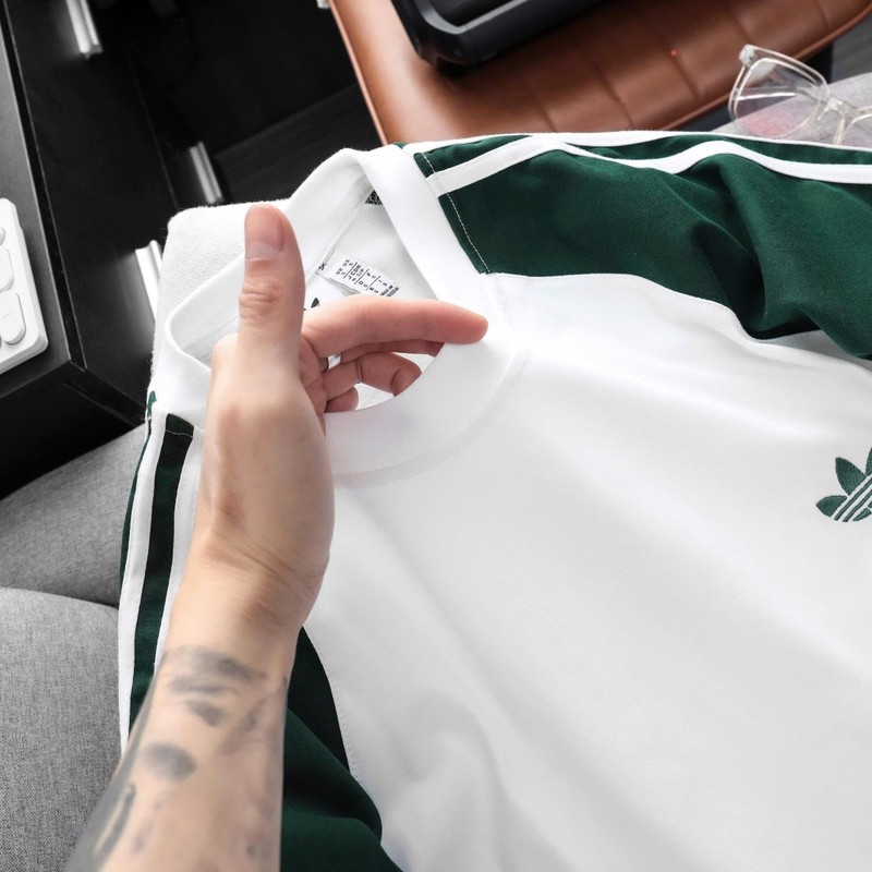 ADIDAS ORIGINALS 3-STRIPES CALIFORNIA Retro Trefoil TEE SHIRT ~ GREEN WHITE gallery