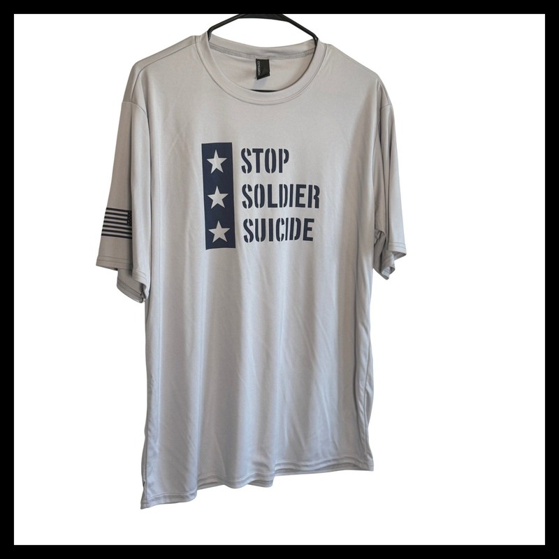 NWOT Port & Company Stop Soldier Suicide Performance Shirt Gray Mens Large