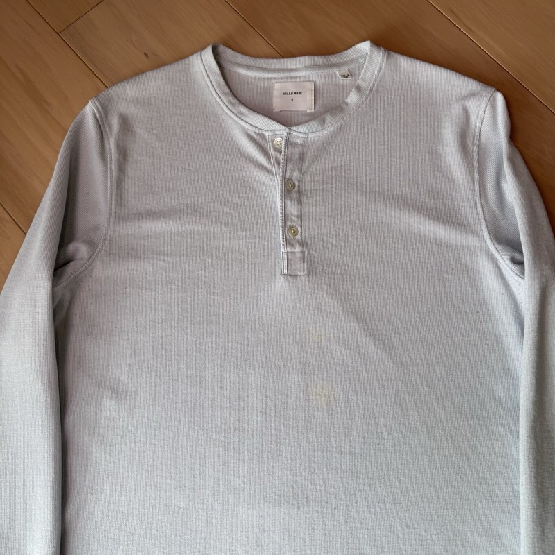 Billy Reid Henley Shirt Large Gray Blue Tint Long Sleeve Cotton Minimalist NYC gallery