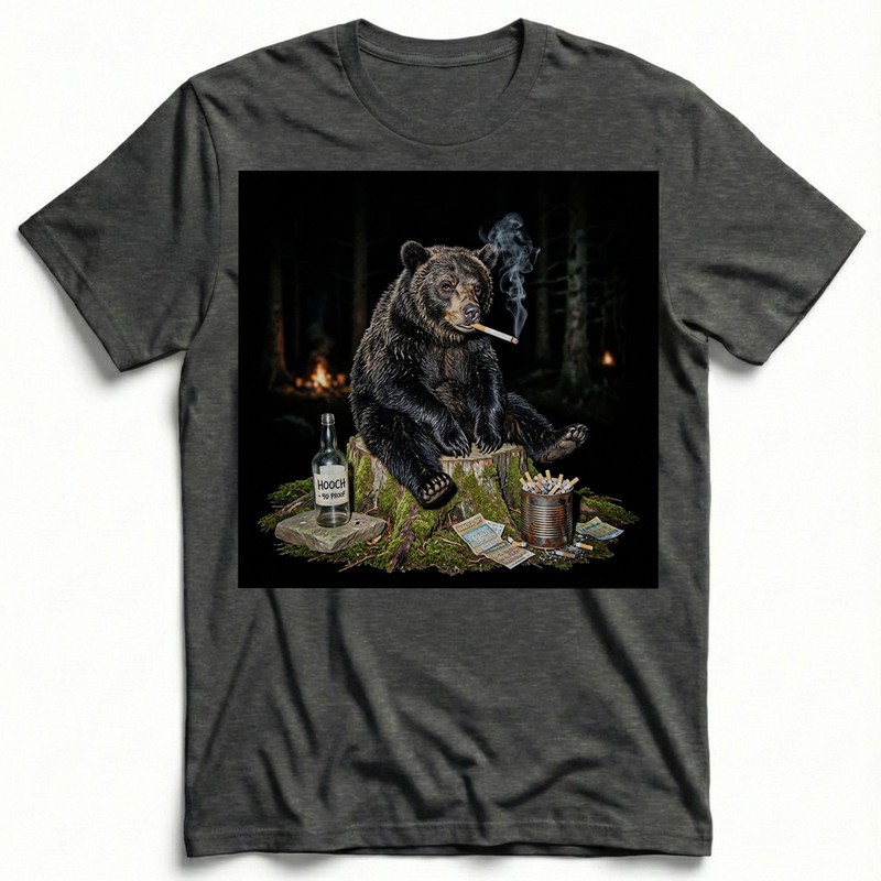 Funny Bear Smoking T-Shirt Bad Habits Forest Wildlife Meme Graphic Tee
