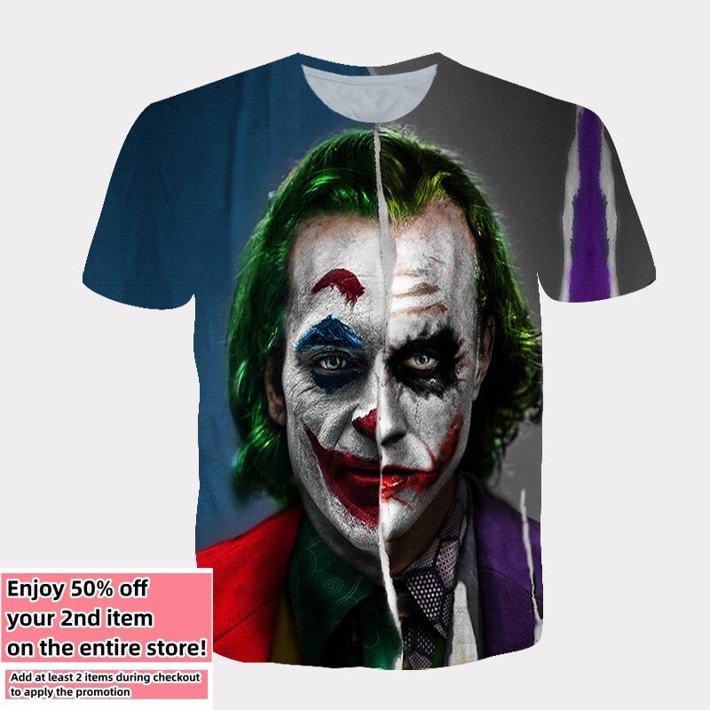 Comics Joker T-Shirt Cartoon Double-Sided Unisex Adult Size Large Medium Small