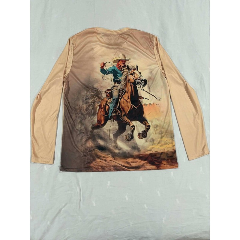 Mens Long Sleeve Graphic Tee Cowboy Horse Riding Western Style Shirt gallery