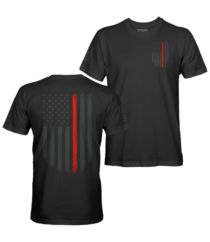 Fantastic Tees Thin Red Line USA Flag Support Men’s Stealth T-Shirt
