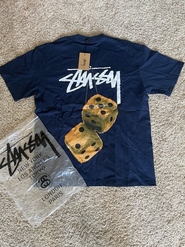 Stussy Navy and Orange Dice Tee Size Medium NEW WITH TAGS