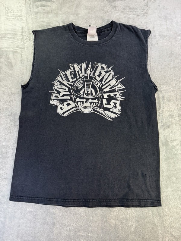 Broken Bones Band Shirt Sleeveless Cut Off Punk Hardcore Faded Black Mens Medium