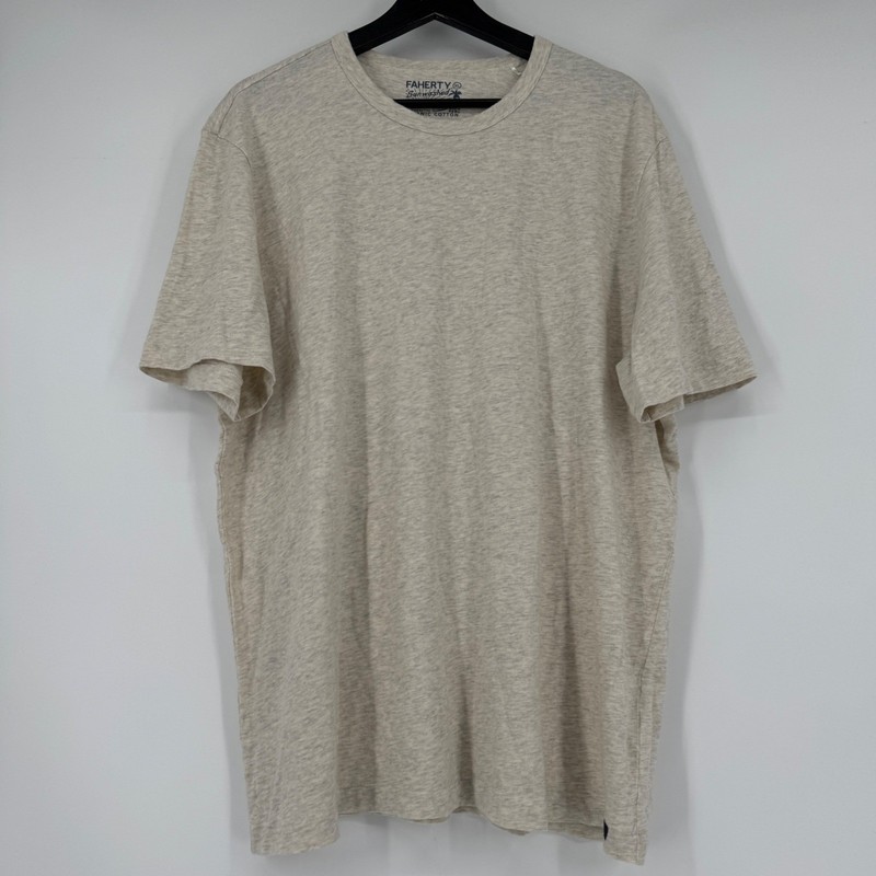 Faherty Sunwashed Organic Cotton T-Shirt Mens XL Oatmeal Heather Short Sleeve