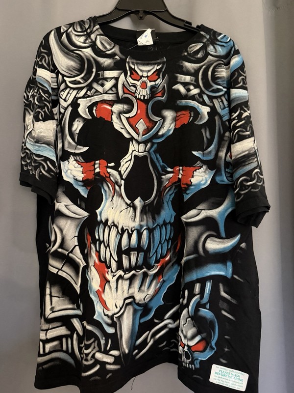 Liquid blue Black XL Cotton Crew Neck Skull Graphic All-Over Print Short Sleeve