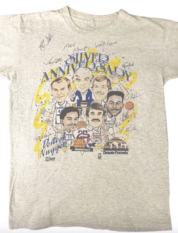 Vintage Denver Nuggets 25th Anniversary Signed XL Salem T-Shirt NBA Basketball