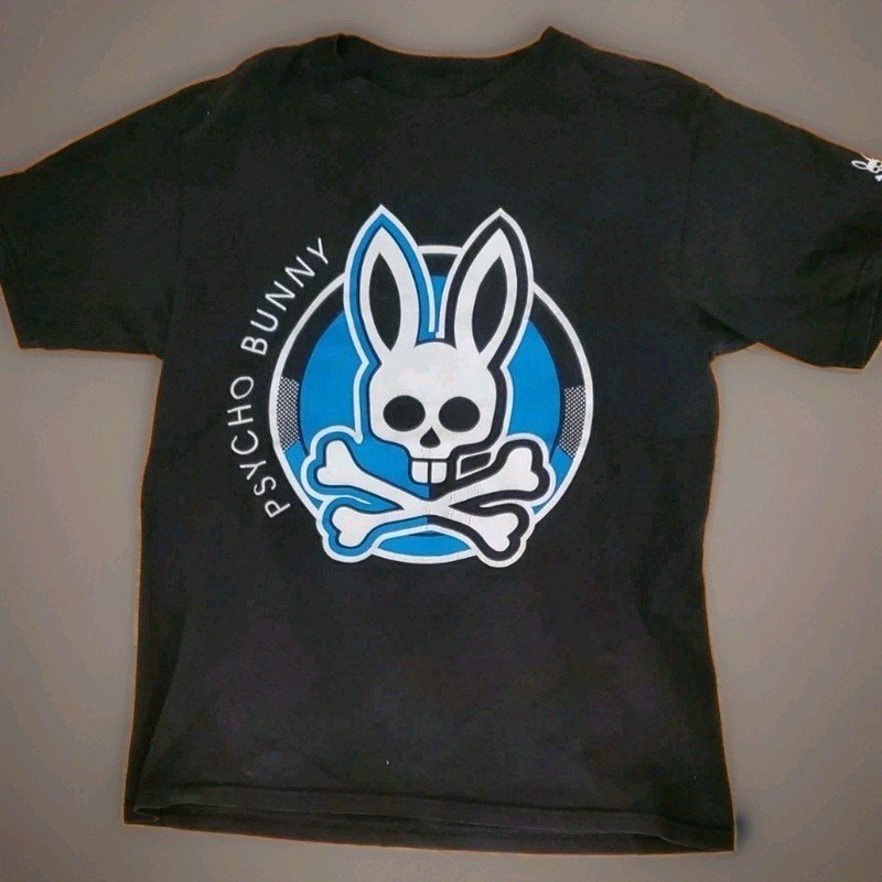 Psycho Bunny Men’s Black Graphic Logo Crew Neck Short Sleeve T-Shirt Size M