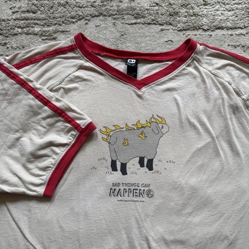 Vintage Bad Things Can Happen Sheep On Fire Ringer Tee USA Made Men’s XL Obscure