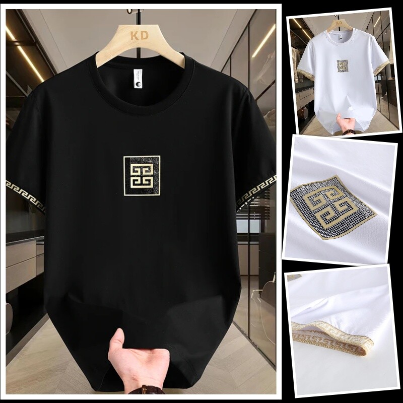 New Fashion Trend Embroidery Diamonds Rhinestone Short Sleeve Luxury Men T-Shirt