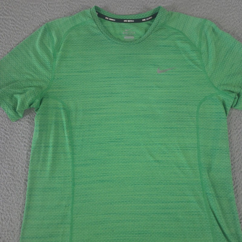Nike Shirt Mens Large Green Dry Miler Short Sleeve Heathered Reflective Running
