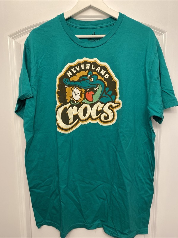 Rare Disneyland Neverland Crocs XL T-Shirt Green