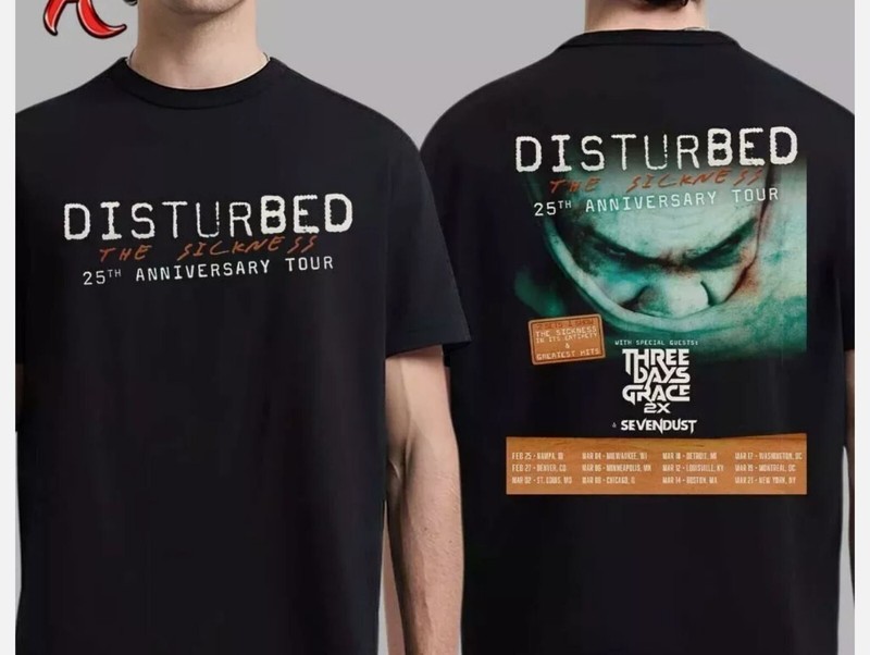 Disturbed The Sickness 25Th Anniversary Tour Dates List 2025 S to 5X T-Shirt gallery
