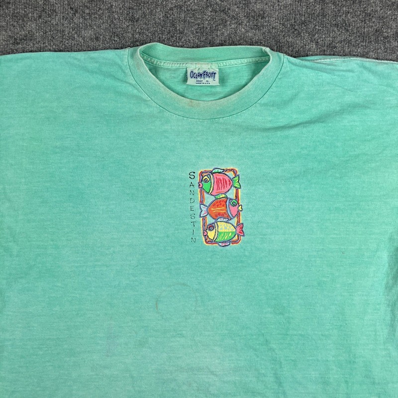 Ocean Front T-Shirt Mens Size XL Aqua Green Charleston Beach Graphic