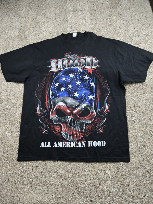 Vintage All American Hood T-Shirt Size 2XL Mens Black Rap Tee Skull Hip Hop Y2K