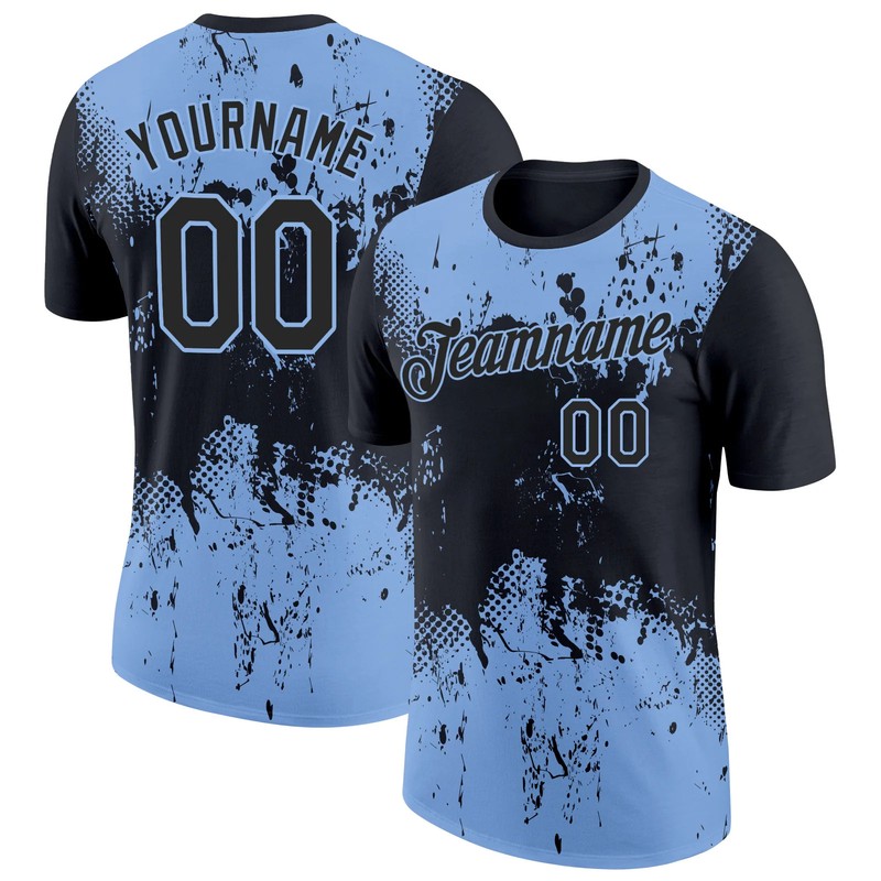 Custom Light Blue Splatter Art Performance T-Shirt Personalized Gift for Men