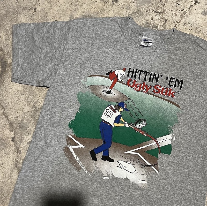 Vintage Ugly Stik Shirt “hittin em with” Men MEDIUM Fishing fish Tee promo