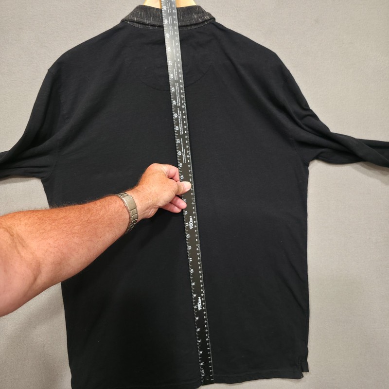 Zimego Mens Black Long Sleeve Pullover Quarter Button Flip Cuff Shirt Size Large gallery