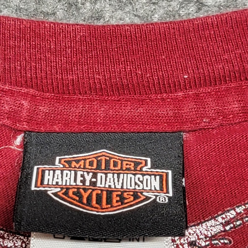 Harley Davidson Shirt Men's Large Red Biker Arrowhead Indian Skull Hole Stain gallery