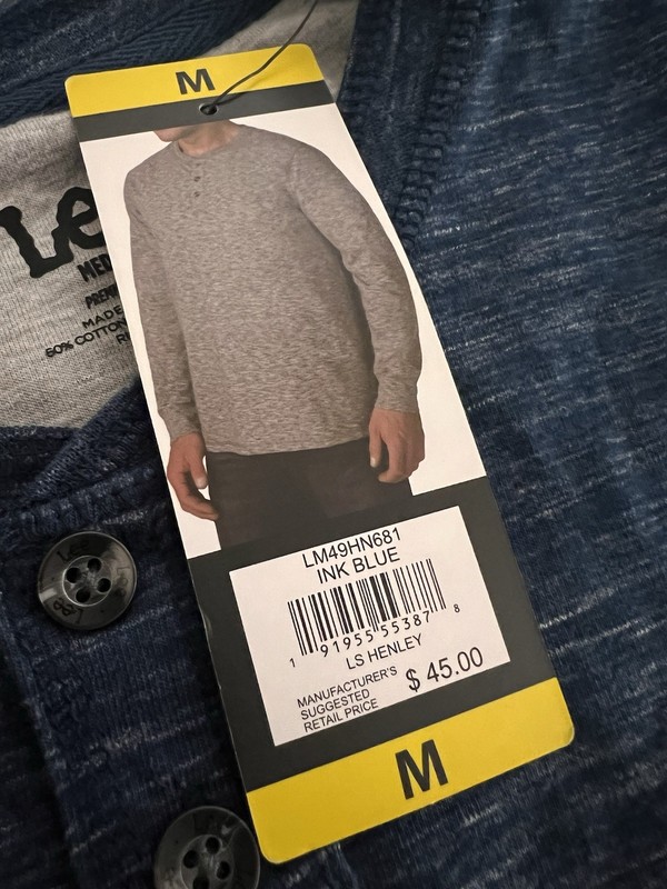LEE Men Premium Select Medium Soft Heather Blue Comfort Henley Long Sleeve Shirt gallery
