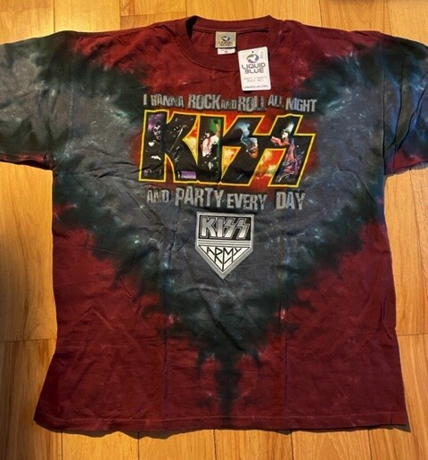 KISS-ARMY-WANNA ROCK ROLL ALL NIGHT-PARTY EVERY DAY-TIE DYE T-SHIRT-XL-w/Vintage