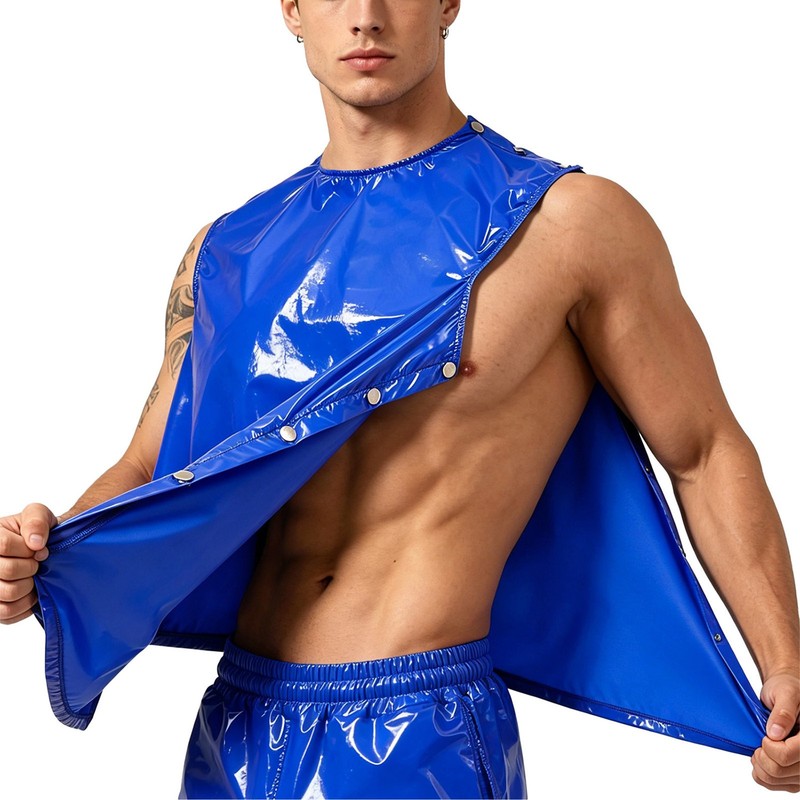 Mens Tank Exercise Tops Waterproof T-Shirts With Press Buttons Undershirt Adult