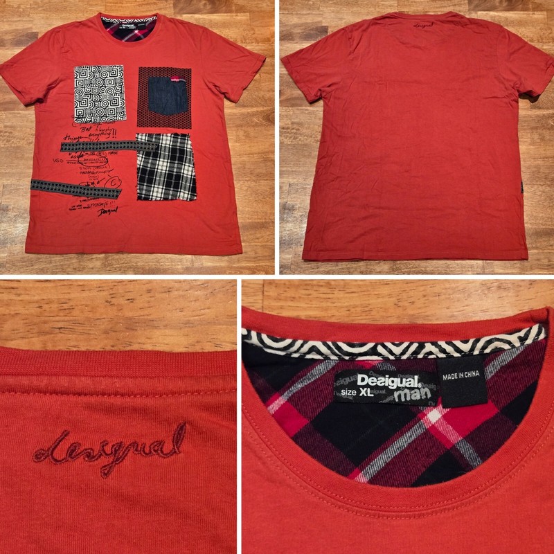 Desigual Patchwork Graphic Tee T-Shirt Men’s Sz XL Orange