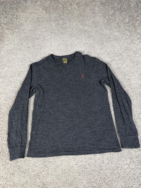 Polo Ralph Lauren Shirt Mens S Gray Red Pony Logo Crew Neck Long Sleeve Slim Fit gallery