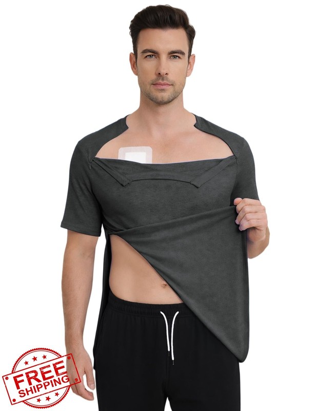 Mens Chemo Port Shirt Dual Hidden Zippers Adaptive Clothing