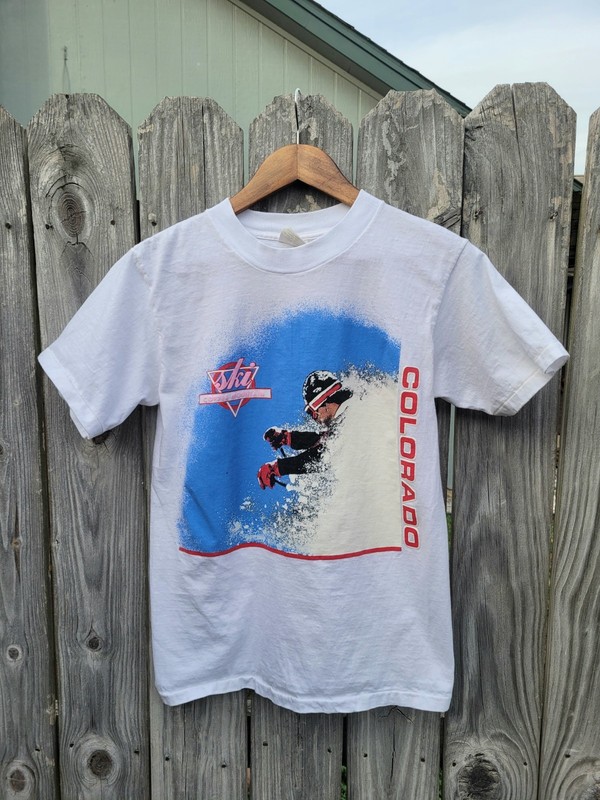 Vintage Colorado Ski T-shirt White USA Made 80s 90s Single Stitch Puffy Ink