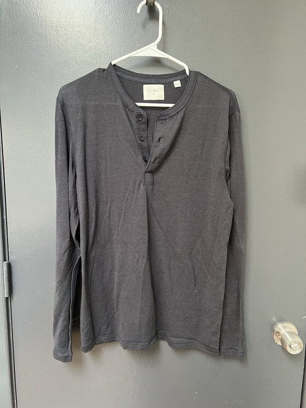 Billy Reid Henley Shirt Mens Sz M Black Long Sleeve 3 Button Cotton Blend