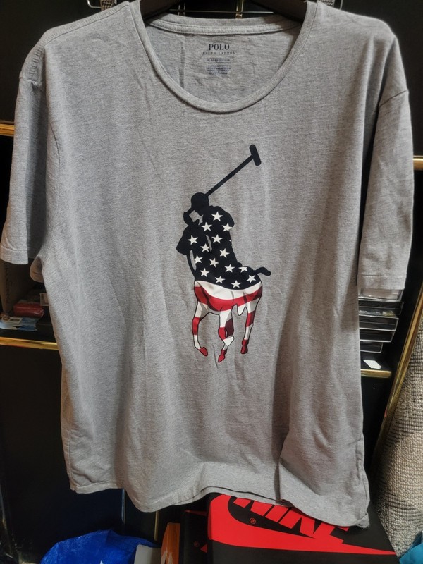 Big Pony Ralph Lauren Polo Stars Stripes 4th of July Grey XL Preworn T-Shirt USA