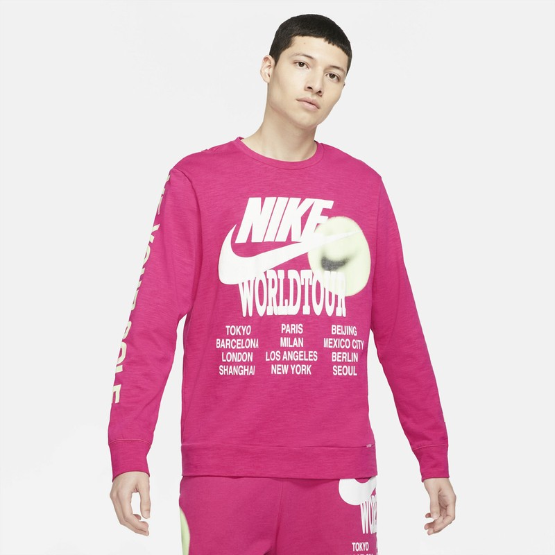 Nike Sportswear World Tour Long Sleeve Tee DA0629-615 LS Shirt Fireberry Hot Lab