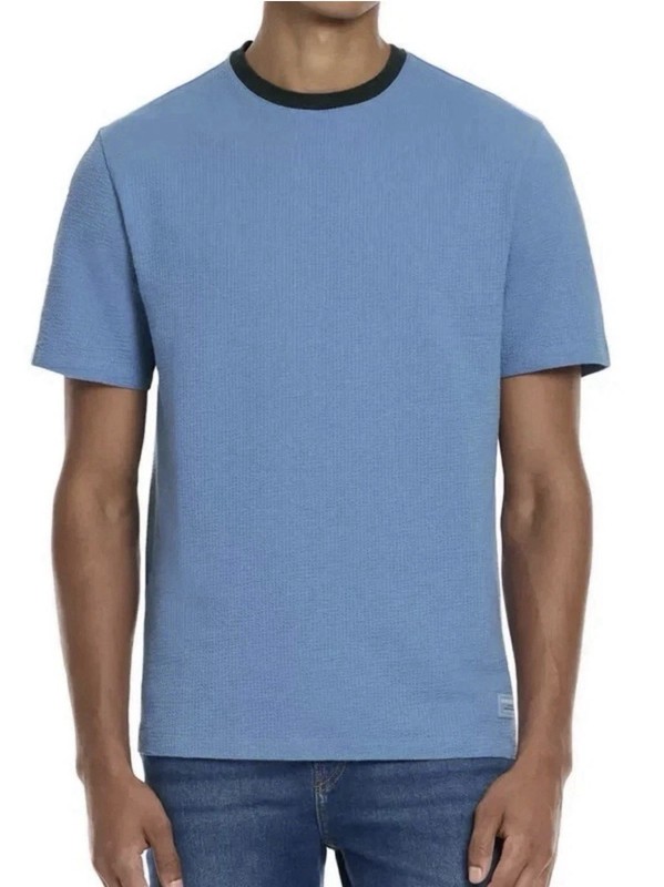 Scotch & Soda Mens XL Blue Waffle Knit Crew Neck Textured T-Shirt Amsterdam