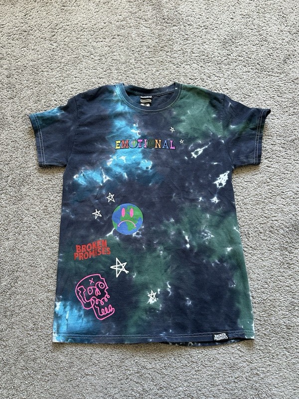 Broken Promises Emotional Graphic Logo Tie-Dye Tee Crew Neck Short Sleeve S