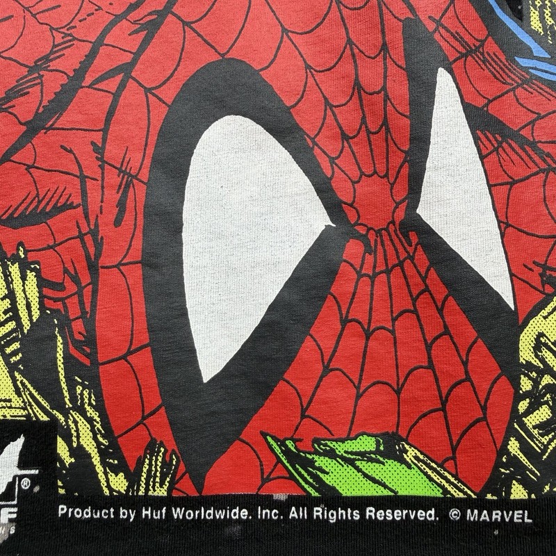 HUF x Marvel Venom vs Spiderman Men T-Shirt XL 'Venom is Back Black' Bleach Wash gallery