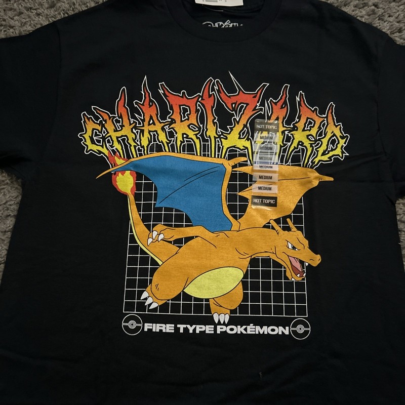 Pokemon Charizard Men's Med Fire Type Pokemon Black T-Shirt Double-Sided gallery