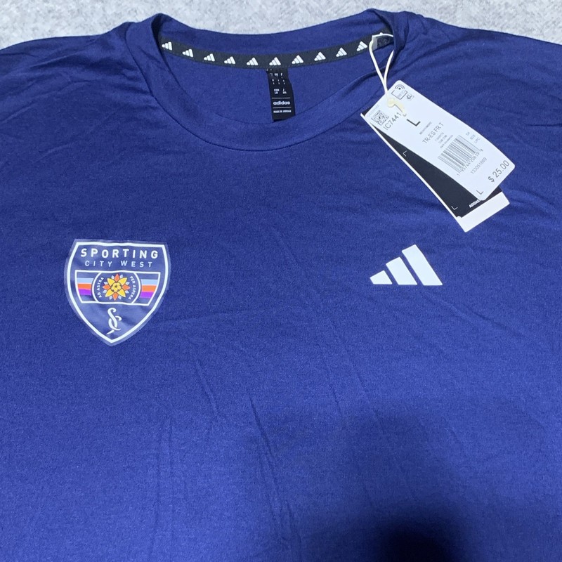adidas Mens Cotton Jersey T-Shirt L Sporting City West Blue IC7441 gallery