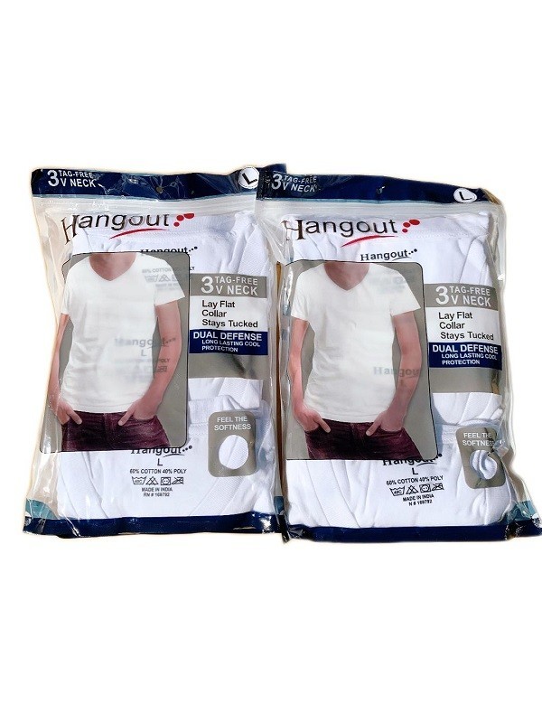 Men's 6-Pack White V-Neck T-SHIRTS " TAGLESS-COTTON~DUAL DEFENSE & Stays Tucked"