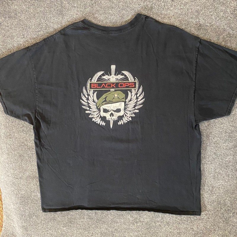 Black Ops T-Shirt Mens 2XL Black Skull Wing Graphic Back Short Sleeve Tee Logo