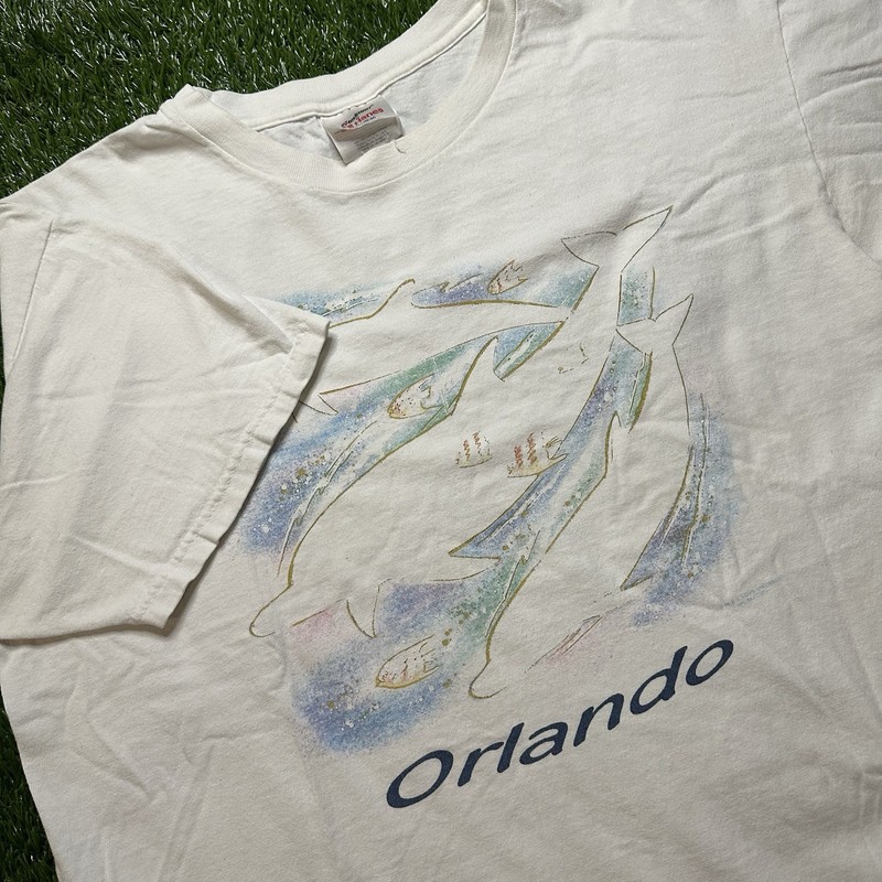 Vintage 90s ORLANDO FLORIDA Dolphin Souvenir Graphic T-Shirt Small Animal Nature