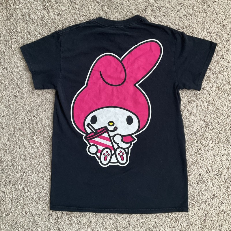 💥My Melody Sanrio Shirt Adult Size SMALL Black Double Sided Graphic Tee 💥 gallery