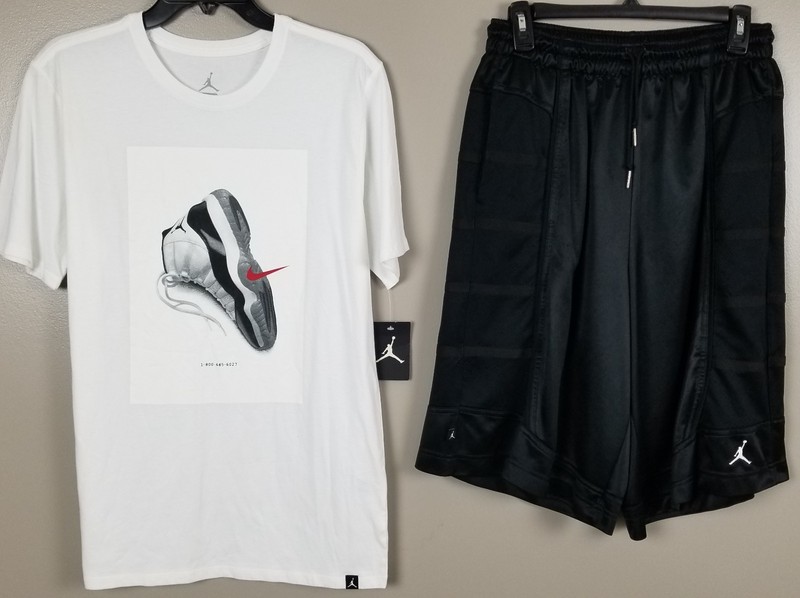 JORDAN XI RETRO 11 CONCORD OUTFIT SHIRT + SHORTS SET WHITE BLACK (SIZE MEDIUM)