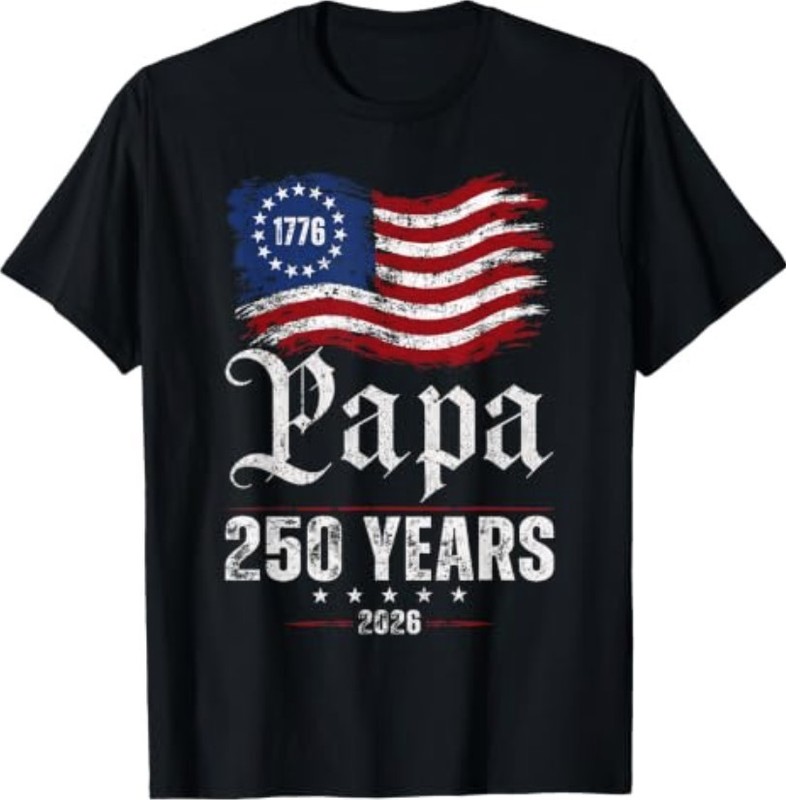 Men Papa American Flag 250 Years 4th of July Grandpa Dad T-Shirt