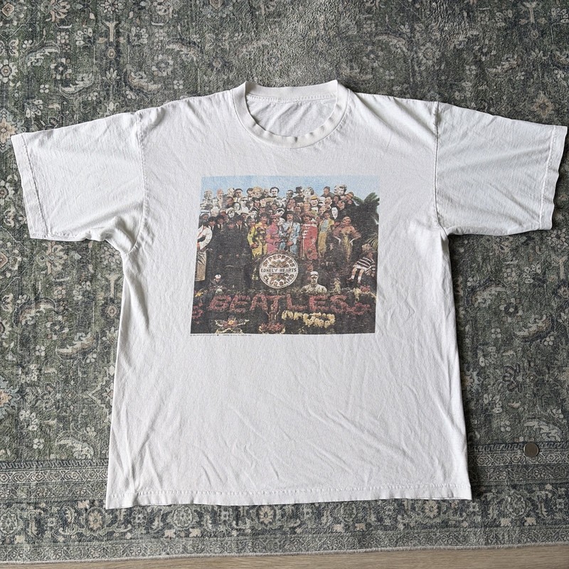 Vintage 90s The Beatles Sgt Pepper Shirt Mens XL White Double Sided T-Shirt Tee
